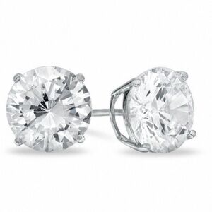 16k White Gold Round CZ Stud Earrings Unisex 1.5 Total Carat Weight